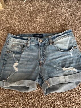 Aeropostale Light Blue Rolled Cuff Distressed Denim Shorts